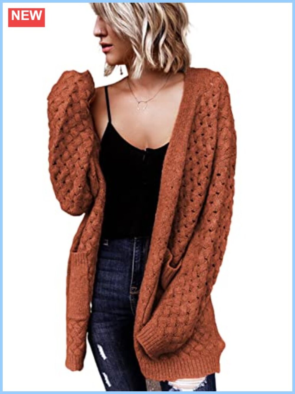 Chunky Cable Knit Cardigan Sweater Open Front Long Sleeve Coats with Pockets